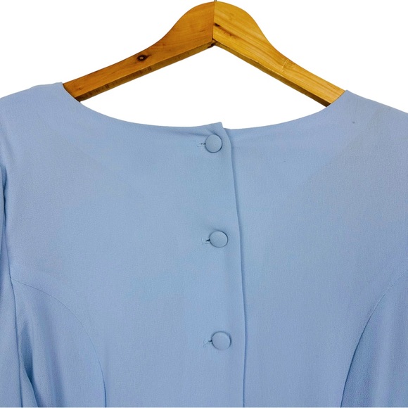 Samuel Scott Vintage Short Sleeve Back Button Beaded Fringe Blouse Light Blue - Picture 5 of 9